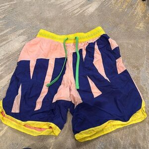 Nike big logo color blocked shorts salmon , purple yellow green size M awesome